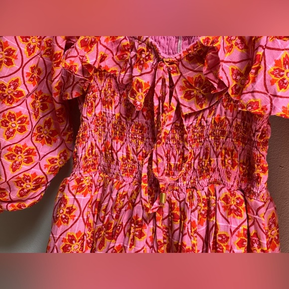 NEW Free People Oasis Printed Smocked Ethereal Midi Dress Pink/Rose Women’s XS - Picture 7 of 16